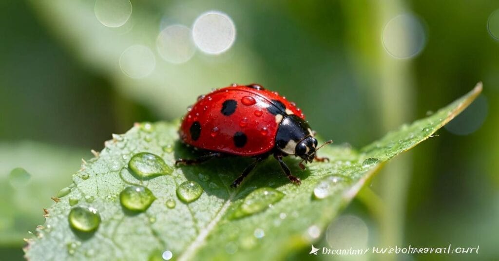 ladybug resting on a leaf in sunlight